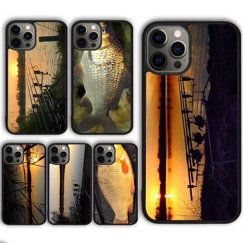 Carp Fish Fishing Lake Sunset Phone Case Cover for iPhone 16 15 SE2020 13 14 11 12 Mini Pro Max 6 7 8 Plus coque fundas Shell