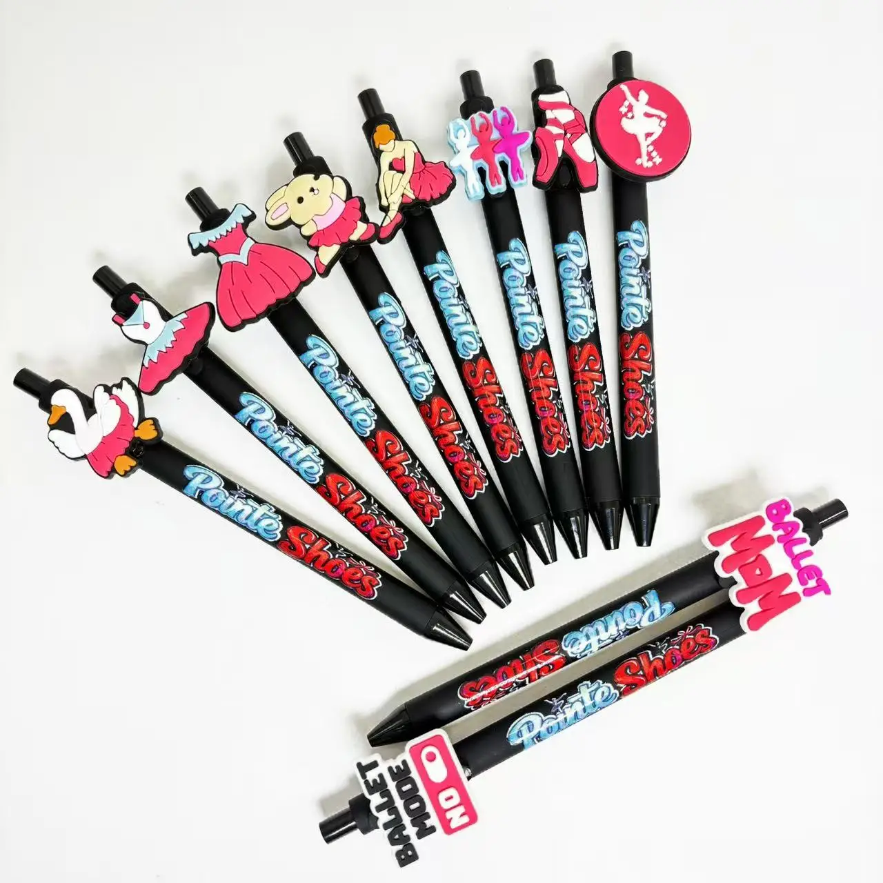 ปากกาลูกลื่นธีมบัลเลต์สีดำ 10/15 ชิ้น ดีไซน์สร้างสรรค์ ตัวด้ามสีดำ หมึกแห้งเร็ว เหมาะสำหรับนักเรียน ใช้เขียนเป็นของขวัญ