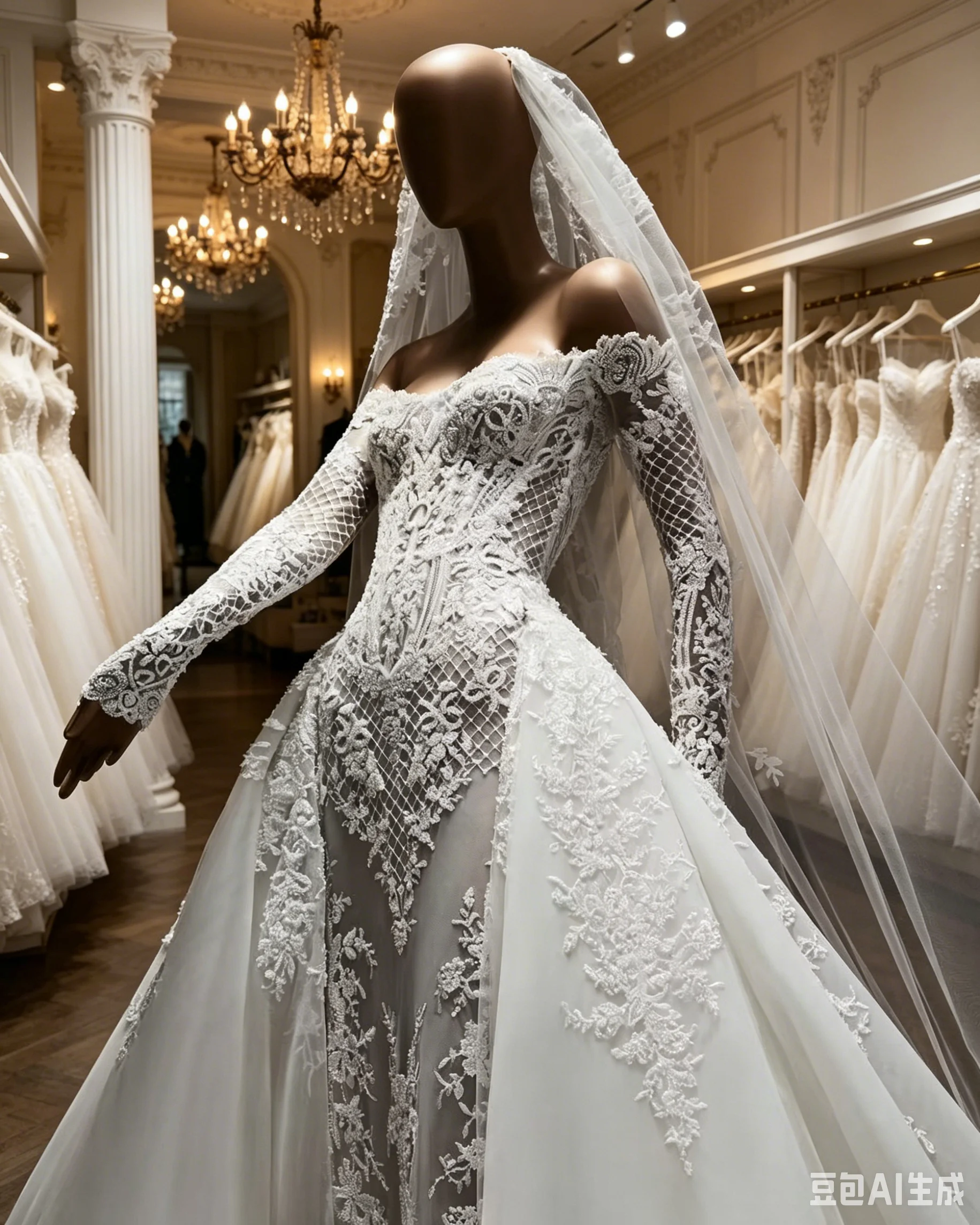 Luxury 2-in-1 Mermaid Wedding Dress Off Shoulder Long Sleeve Lace Amanda Novias OffiBridal Gown Detachable Train For Brides