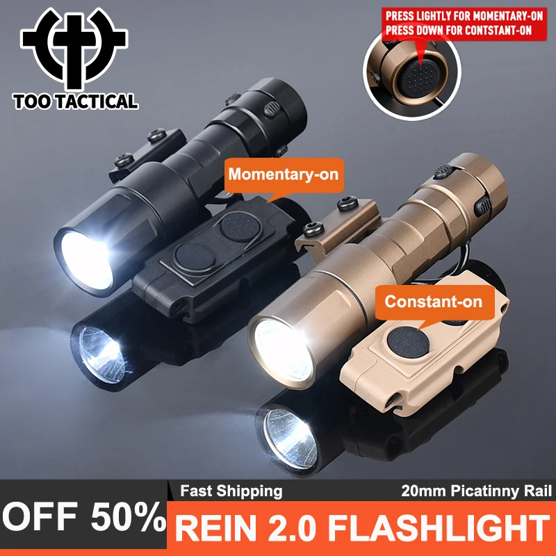 Tactical REIN 2.0 Flashlight Metal Rein 2 Micro Scout Light Airsoft 1000Lumens Bright Hunting Weapon Light Dual Function Switch