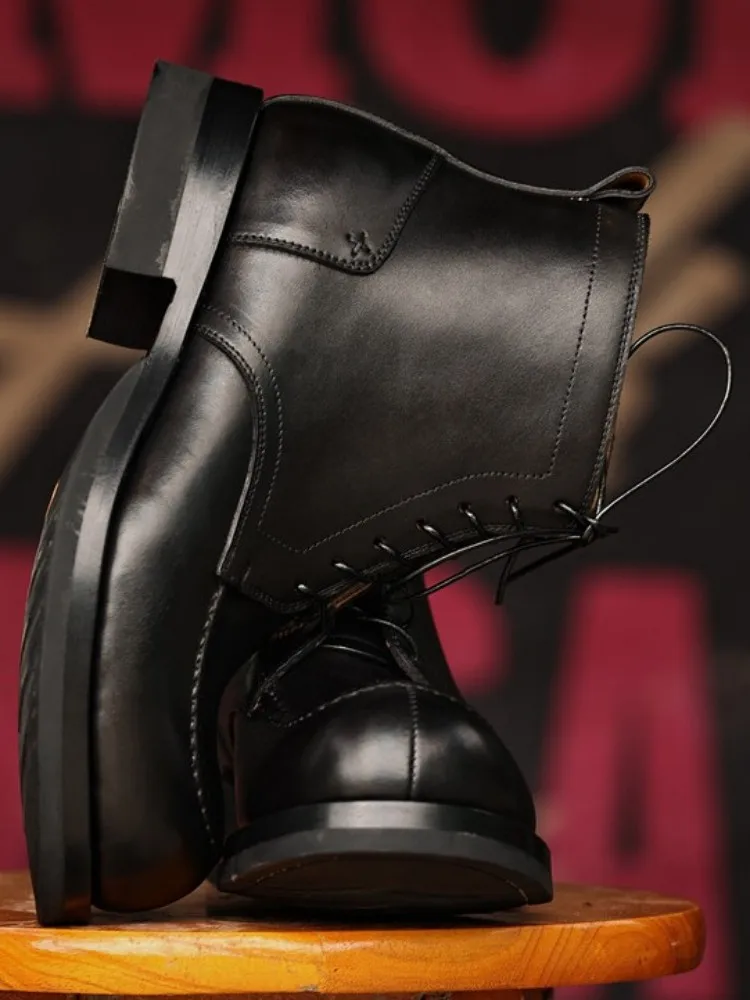 النمط الياباني جلد طبيعي جولة تو الدانتيل متابعة حذاء من الجلد بلون جلد البقر الذكور منصة يصعب ارتداء عالية أعلى الأحذية