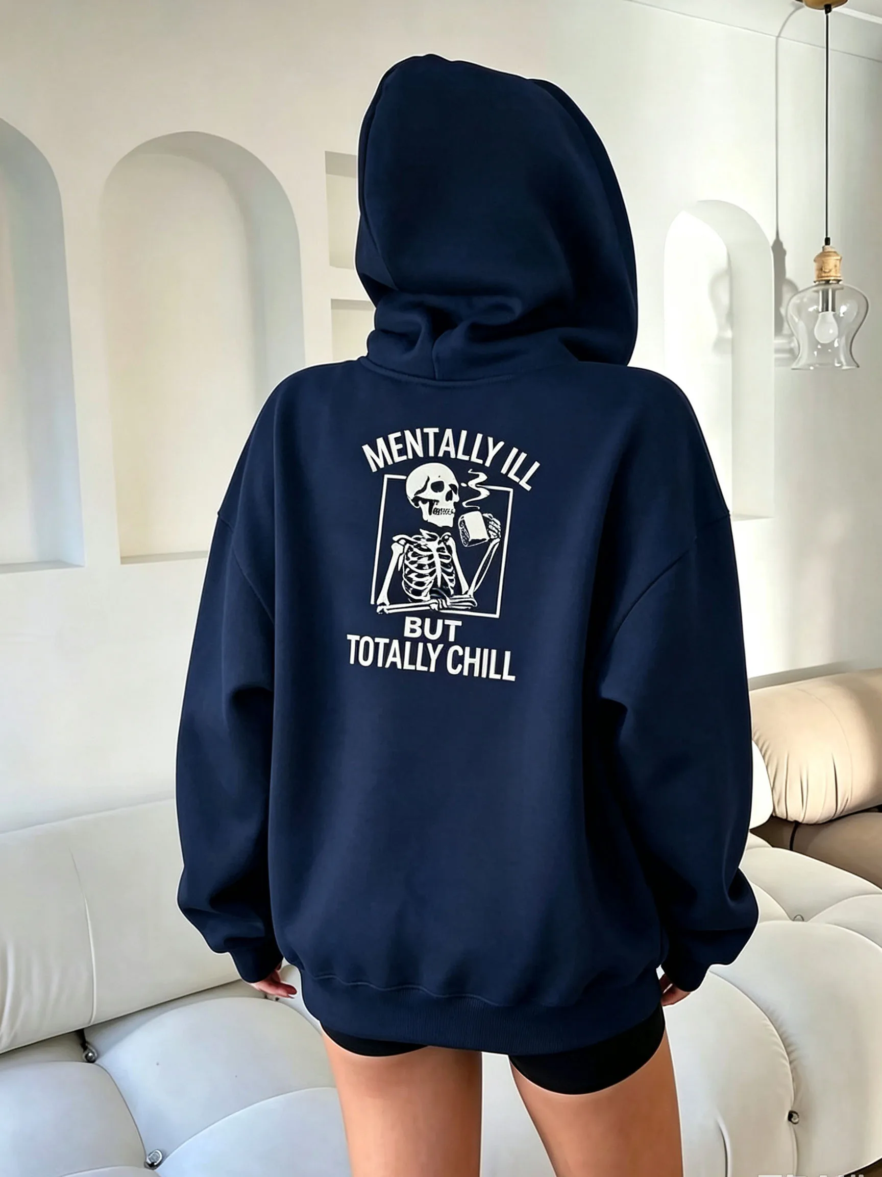 Autumn Winter Women Men Skeleton Hoodie Long Sleeve Warm Fleece Hooded Sweatshirt Ladies Loose Pullover Goth Streetwear Tops