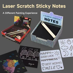 100Pcs/Box Dazzling Laser Scratch Child Interactive Toys Rainbow Scratch Mini Notes Paper Kids DIY Draw Painting Educational Toy