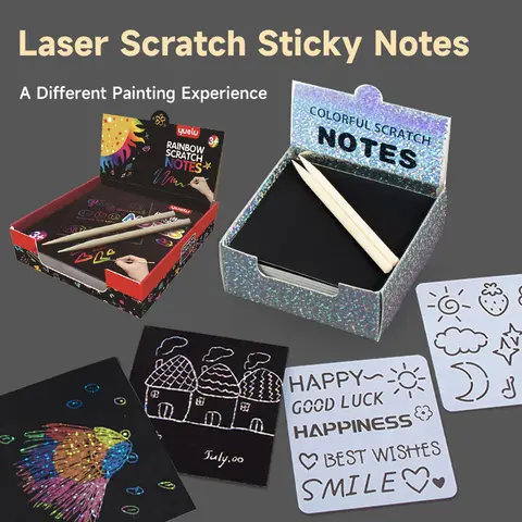 눈부신 레이저 스크래치 어린이 인터랙티브 장난감, 레인보우 스크래치 미니 노트 페이퍼, 어린이 DIY 드로잉 페인팅 교육 장난감, 박스 당 100 개