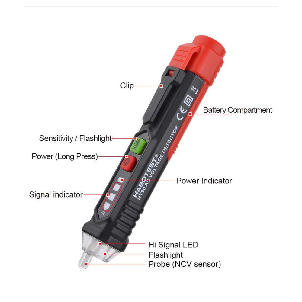 Non-Contact AC Voltage Detector Tester Pen Voltage Indicator Wall Plug Electrician Tools 12-1000V Smart Pen Meter Tester