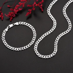 Conjunto de joyería de plata de ley 925 para hombre y mujer, pulsera de cadena elegante de 7MM, conjunto de collar para hombre y mujer, regalos de boda para fiesta