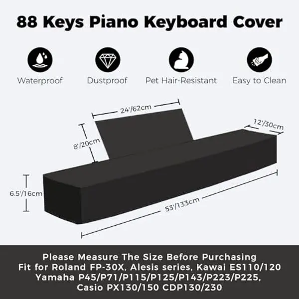 Piano Keyboard Dust Cover 88 Keys Waterproof Dustproof Pet Hair Resistant Soft Thick Seamless Fabric Easy Clean for Piano