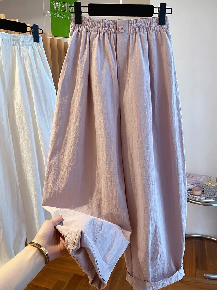 Pantaloni coreani a gamba larga da donna Elastico in vita Sport casual Sle Pantaloni larghi drappeggiati a palloncino Pantaloni da pendolare Faion