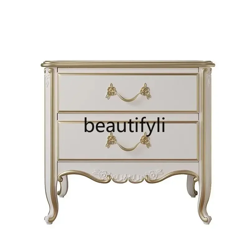 

French solid wood cabinet hand-carved European bedside table light luxury furniture classic locker