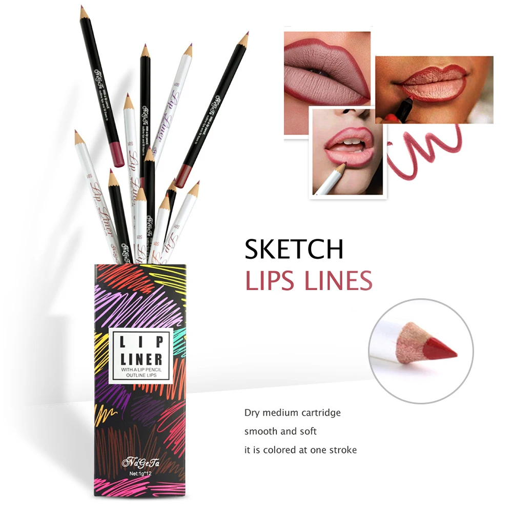 12Pcs/Set Matte Lipstick Pencil Waterproof Lipliner Pencil Set Safe Multifunctional Makeup Gift Kit for Women