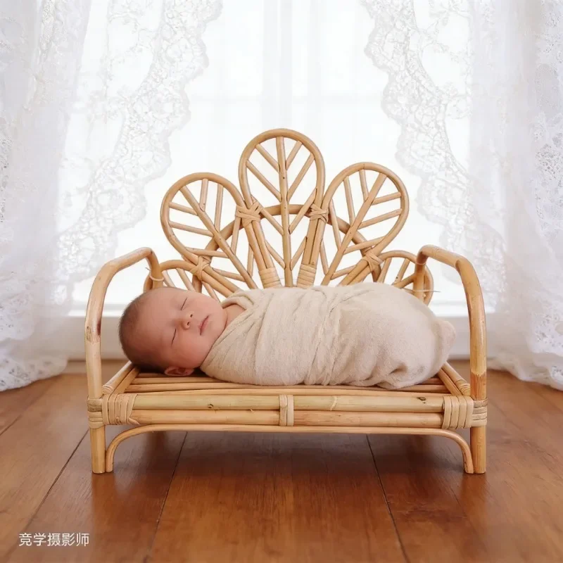 1pc Indonesia- Sourced Rattan Bench Newborn Studio Shoot Growth Record Props Practical Posing Photography Furniture for Baby Use view 2