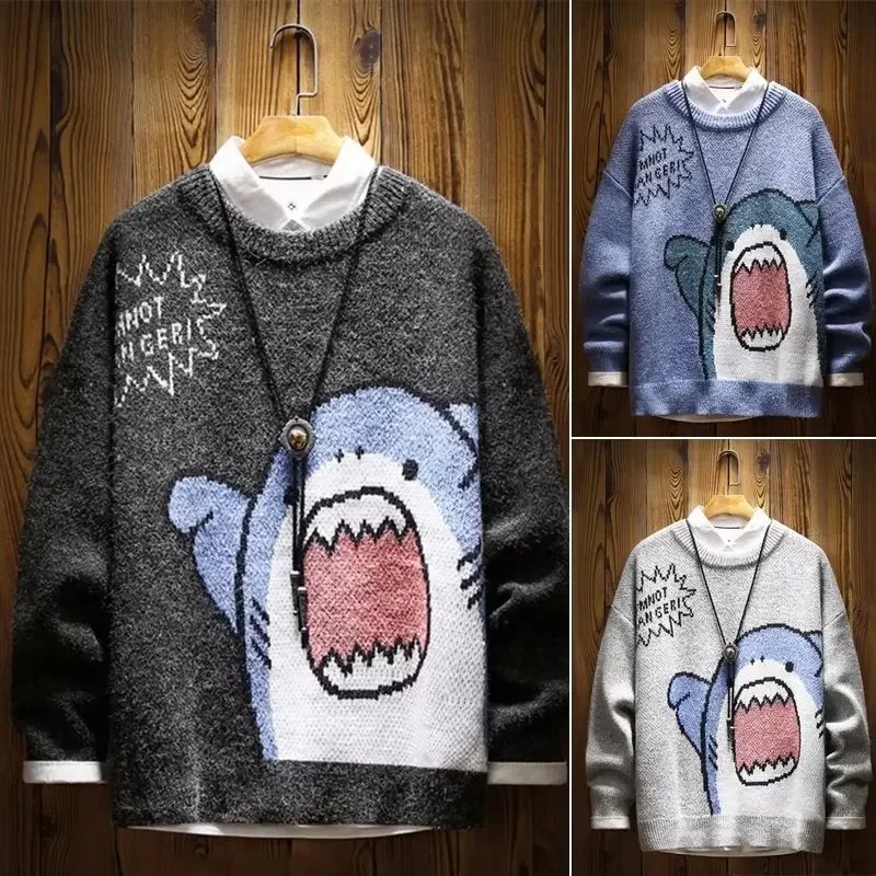 2024 New Korean Ins Students Cartoon Cute Sweater Lazy Wind Printing Pullover Sweater Men Loose Fall and Winter Outside Sweater