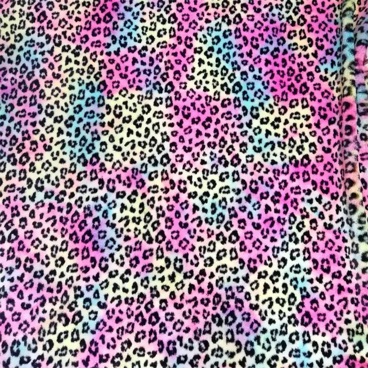 Rainbow tie-dyed rabbit fur leopard print handbag shoes and other clothing toys DIY material,faux fur fabric
