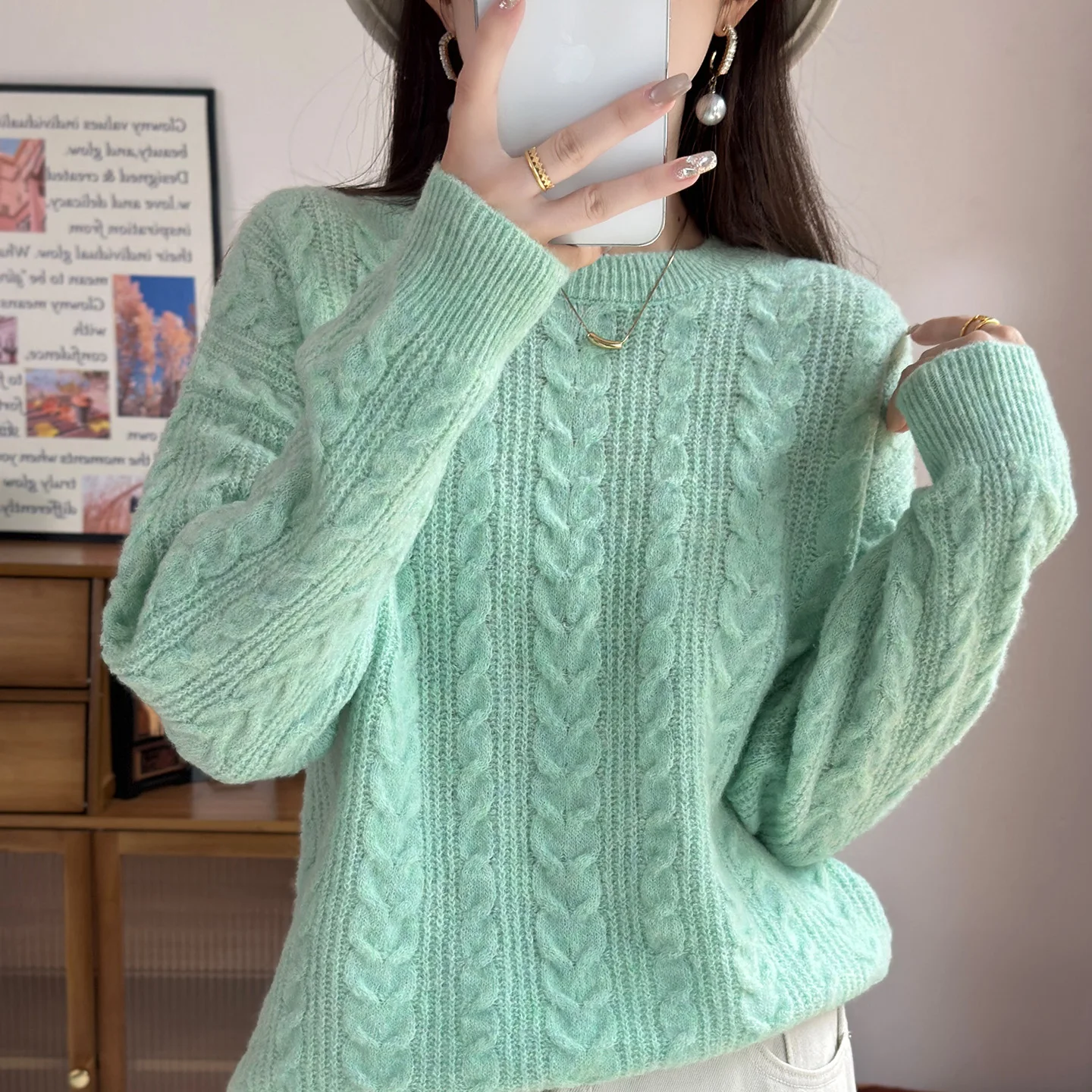

Autumn Winter New Women's Sweater Knitted Pullover Cashmere sweater Women Winter Sweaters Sweater Women Round Neck Korea Tops