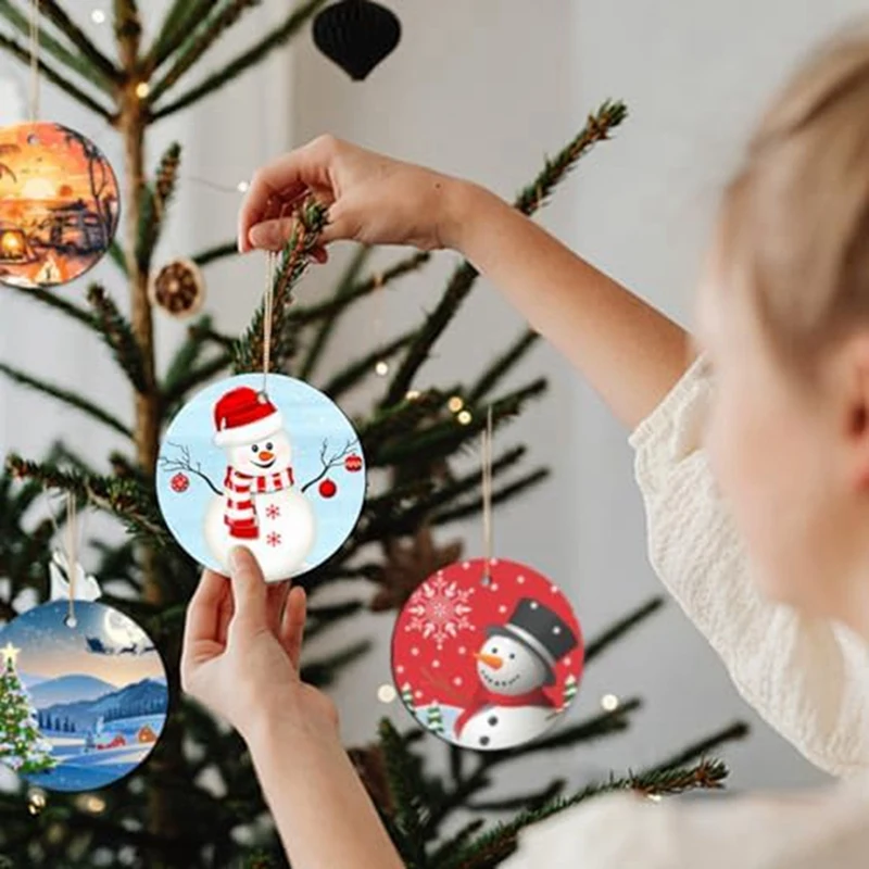 Sublimation Ceramic Ornaments Set For Heat Press Printing White Round Ceramic Ornaments Personalized Christmas Tree Ornament Kit