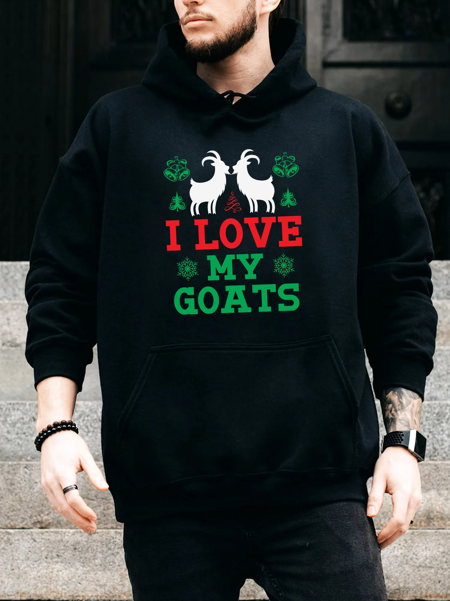 

Мужская толстовка на шнурке I Love My Goats — повседневный удобный черный пуловер, осенне-зимняя толстовка с капюшоном