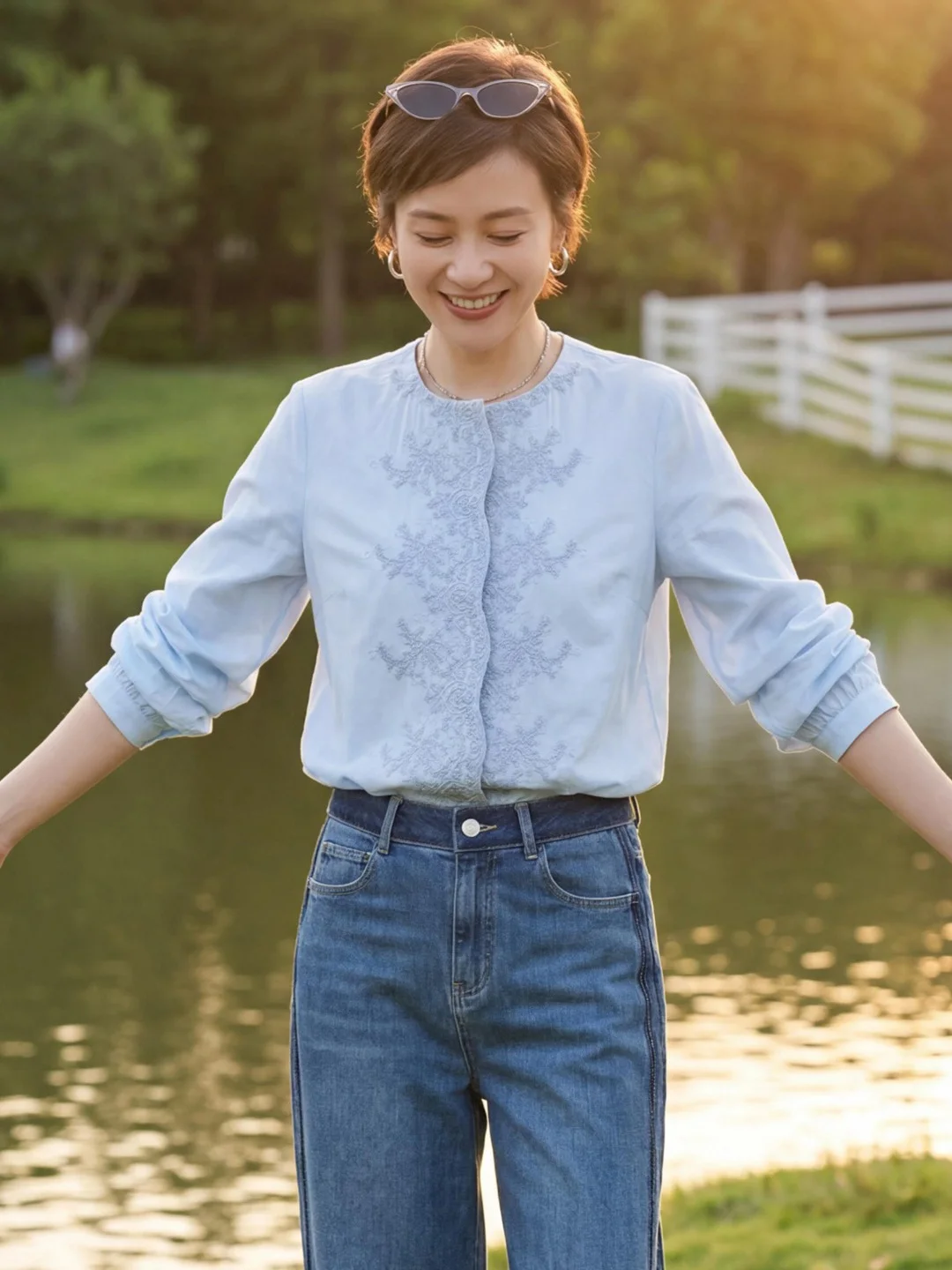 

Cloud Cotton round Neck Long Sleeve Embroidered Shirt Jacket 100% Cotton Cleanfit Style Women's Fashion Spring New Arrival