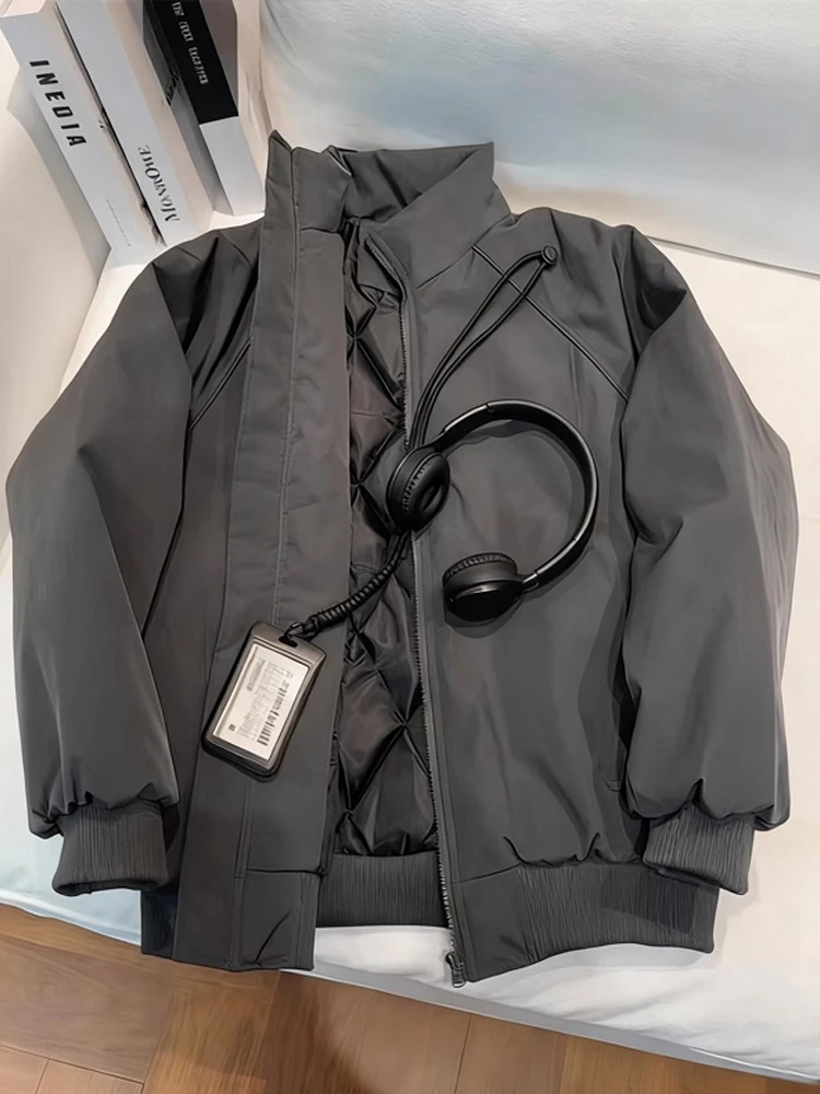 

Cleanfit American Sle Flight Jaet ort Thiened Warm Stand Collar Loose Cotton Outerwear for Men Winter Casual Coat