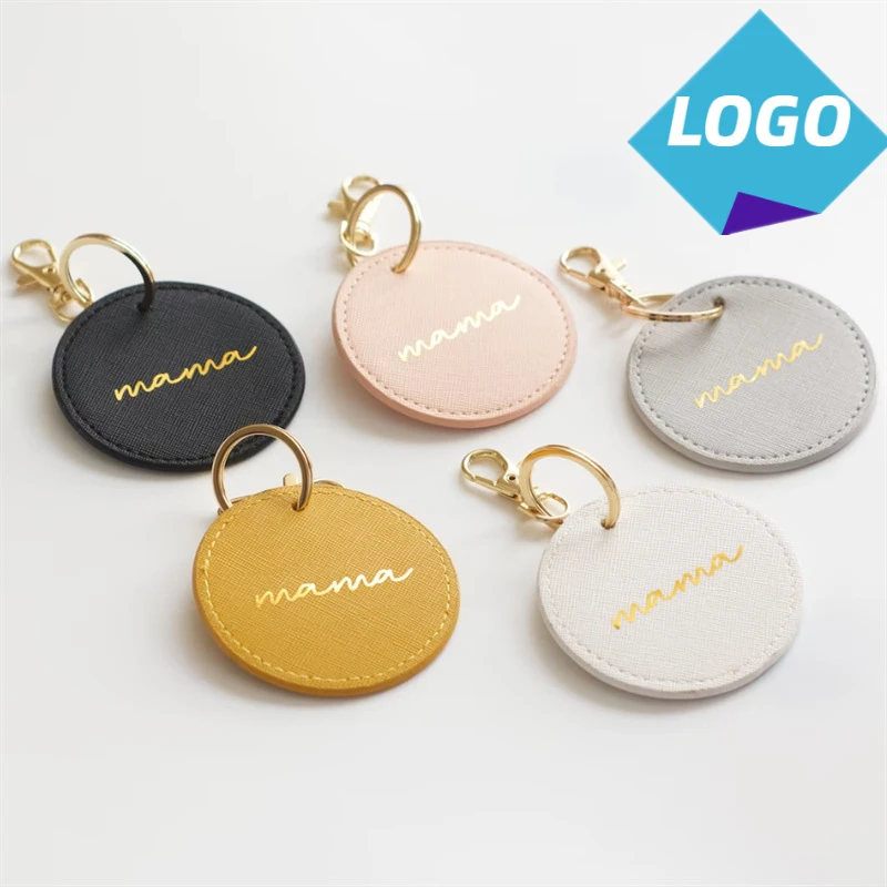 Personalize Logo Round Leather Keychain Custom Company Hotel Number Car Keyring Laser Engrave circle Key Chain for Lover wedding