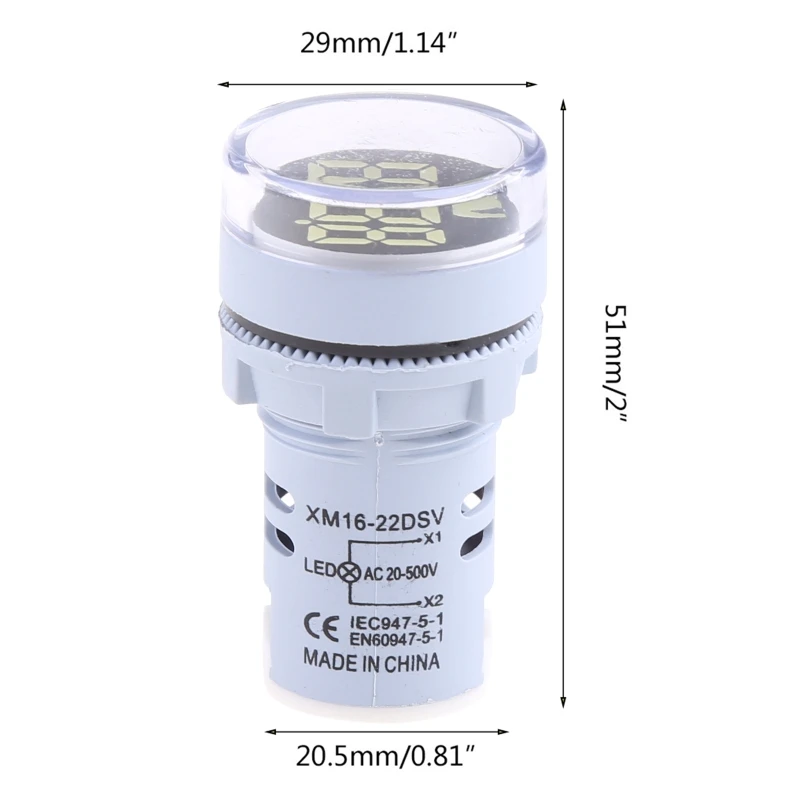 Đồng Hồ Kế LED Màn Hình Hiển Thị Kỹ Thuật Số Vôn Kế Đèn Báo Điện Áp 22 Mm 60-500V Máy Đo Đèn Báo Bảng Điều Khiển Điện Áp