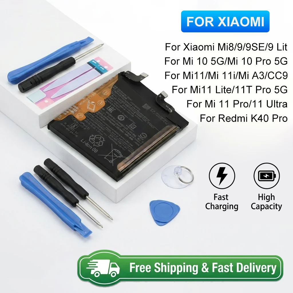 

For Xiaomi Mi 8 9 9SE 9Lite 10 Pro 11 11T Lite Ultra High Capacity Replacement Battery Phone Bateria BM3M BM4M BM58 BP42