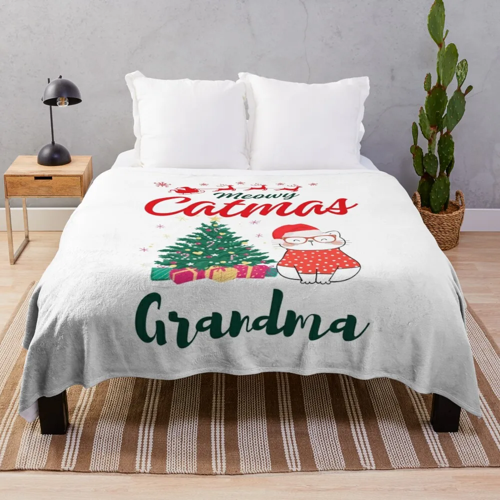 

Christmas Cat Grandma Throw Blanket Plaid on the sofa Hairys bed plaid warm for winter Blankets