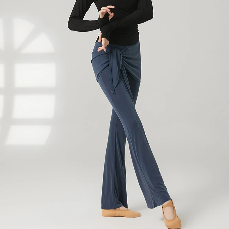 

Новые женские расклешенные брюки для йоги с имитацией двухслойности и шнуровкой, для латиноамериканских танцев, с высокой посадкой на бедрах, в национальном стиле, для балета и танцевальных тренировок