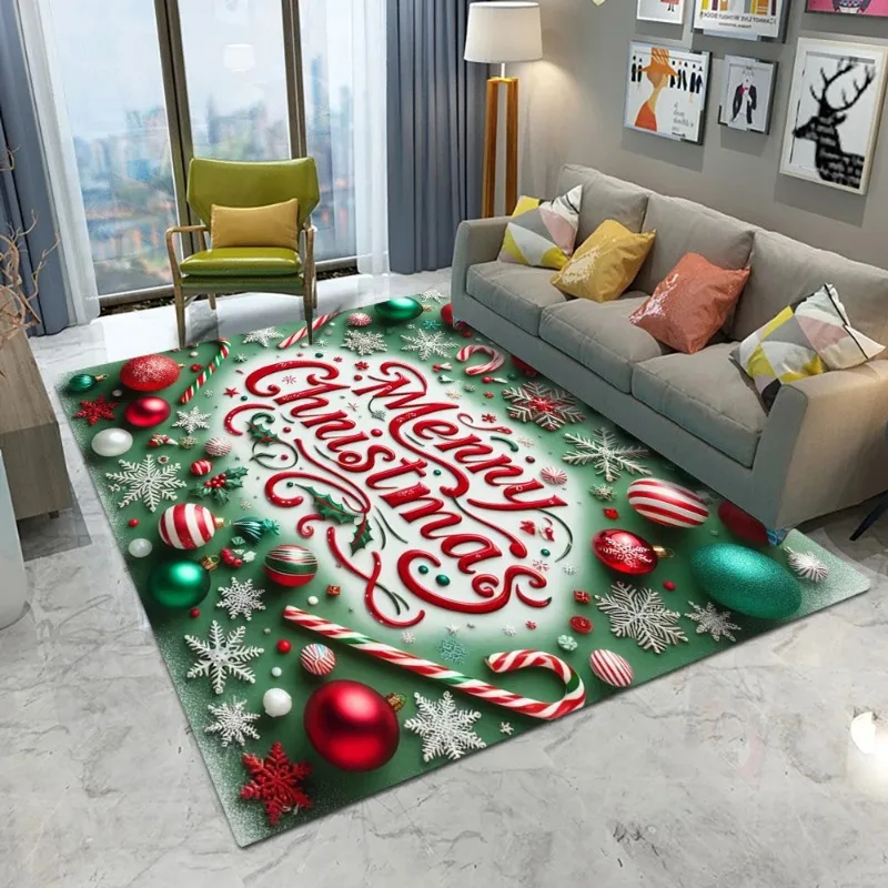 

Christmas Carpet Mat Rug with Snowflake Candy Cane Bauble Star Pattern Festive Home Decoration for Living Room Xmas Indoor Decor