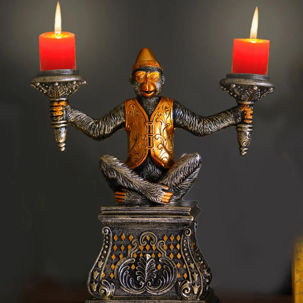 

Resin Monkey Holder Retro Color Decorative Mini Candlestick Compact Size for Desktop Office Temple Ornament