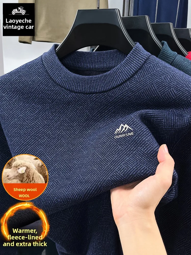 

Thiened One-Piece Fce round Ne Sweater for Men Casual Warm Base Layer irt Busin Casual Sle Polyester Blend