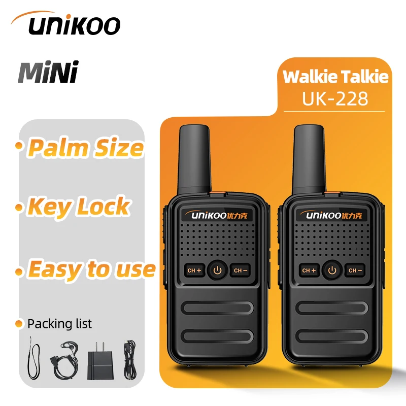 

UNIKOO UK228 2PCS Mini Size Portable Walkie Talkie Type C Charge VOX PMR446 Profesional Portable Two-way Radio for Camping Cafe