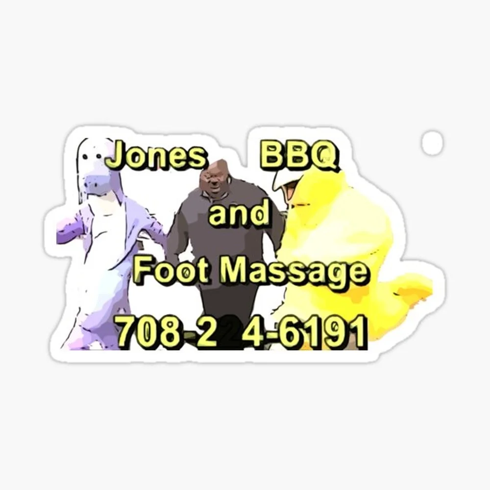 Jones BBQ and Foot Massage Sticker for Laptop Decor Bedroom Car Cute Cartoon Art Fashionable Public Suitcase