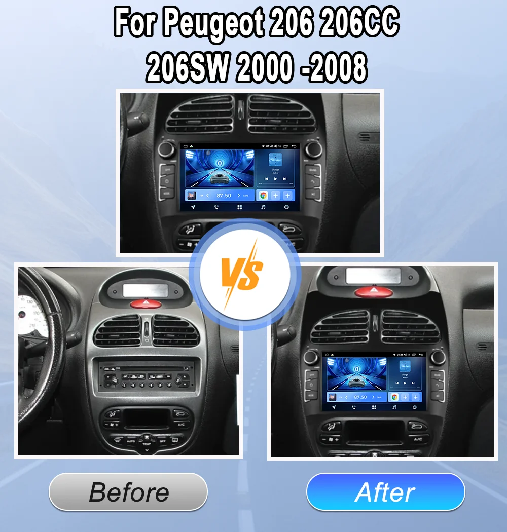 7 Inch Android For Peugeot 206 206CC 206SW 2000 -2008 Auto Multimedia Video Player Radio Stereo GPS Navigation NO 2Din WIFI 4G