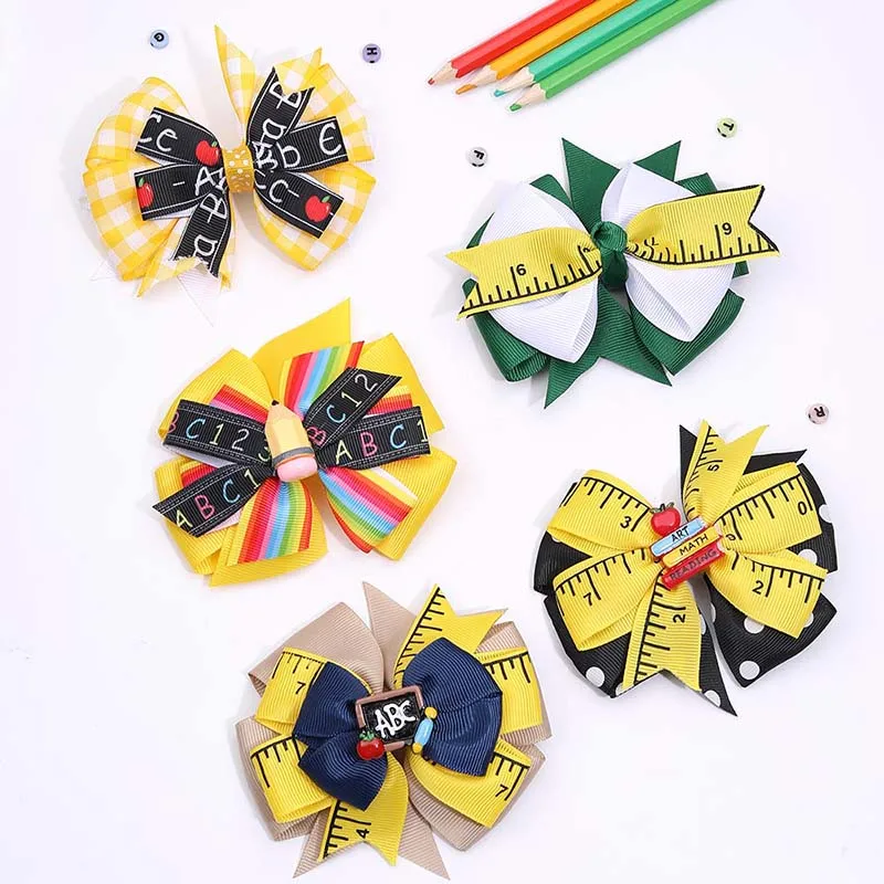 Oaoleer Fashion Back To School Hair Bows Clips For Baby Girls Cute Pencil Pen Hairpins Children Handmade Barrettes Kids Headwear