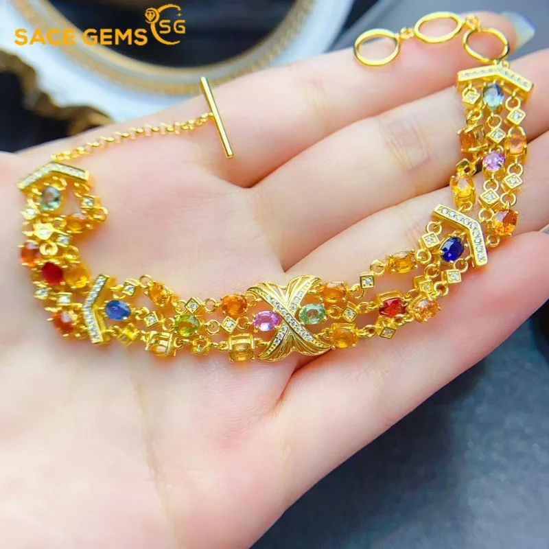 

SACE GEMS New 925 Sterling Silver 3*4MM Natual Colored Sapphire Gemstone Bracelrts for Women Engagement Cocktail Fine Jewelry