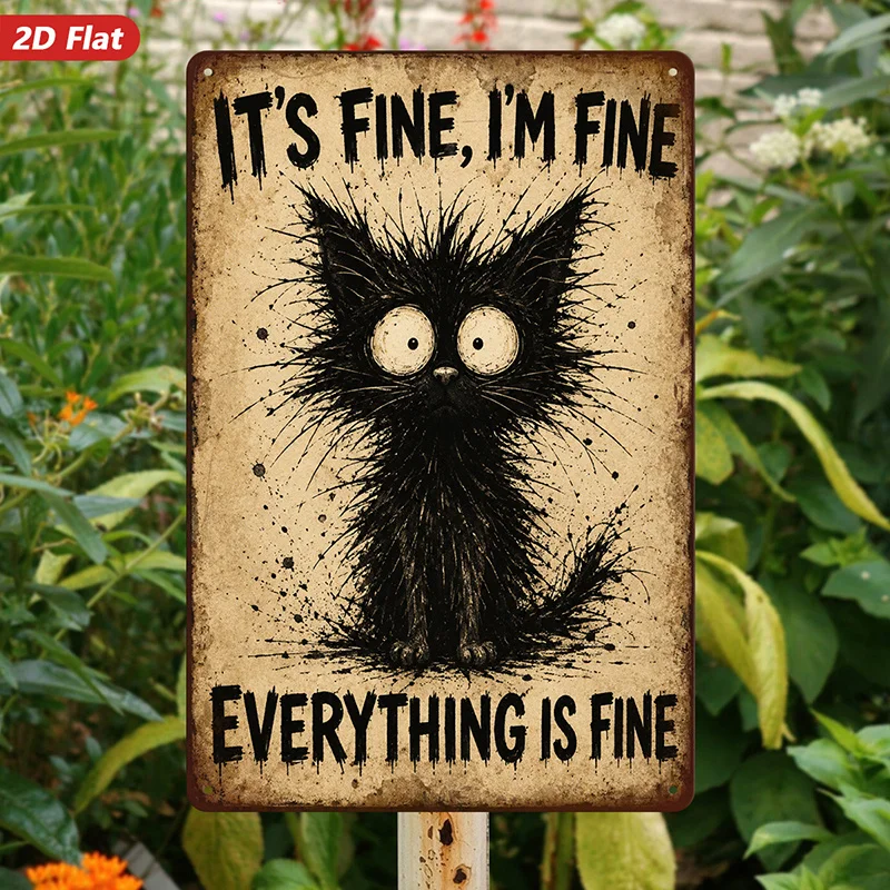 1pc Metal Sign Wall Art, Black Cat Decorative Art, Grunge Style, Inspirational Quote 