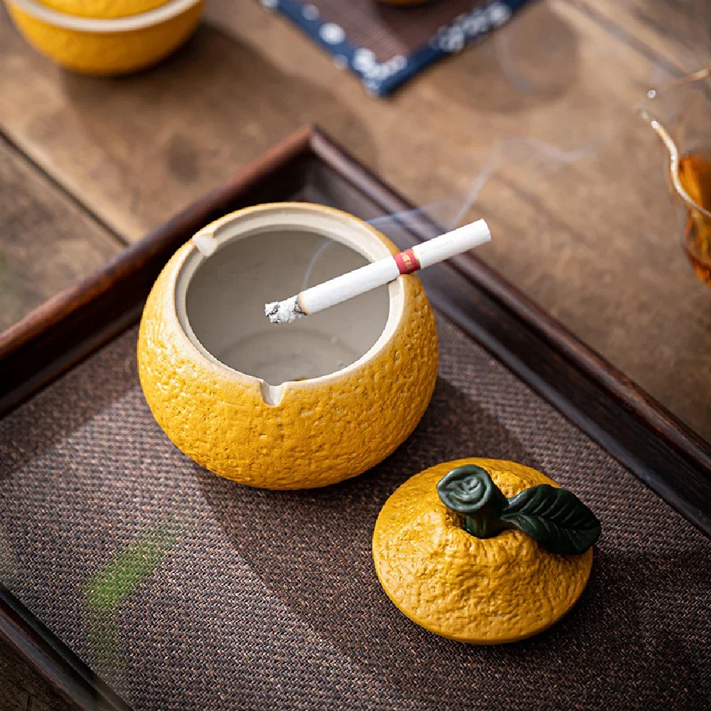 

Orange Ashtray Windproof Dustproof Household Desk Tea Table Office Large Capacity Modern Minimalist Style Ceramic Material