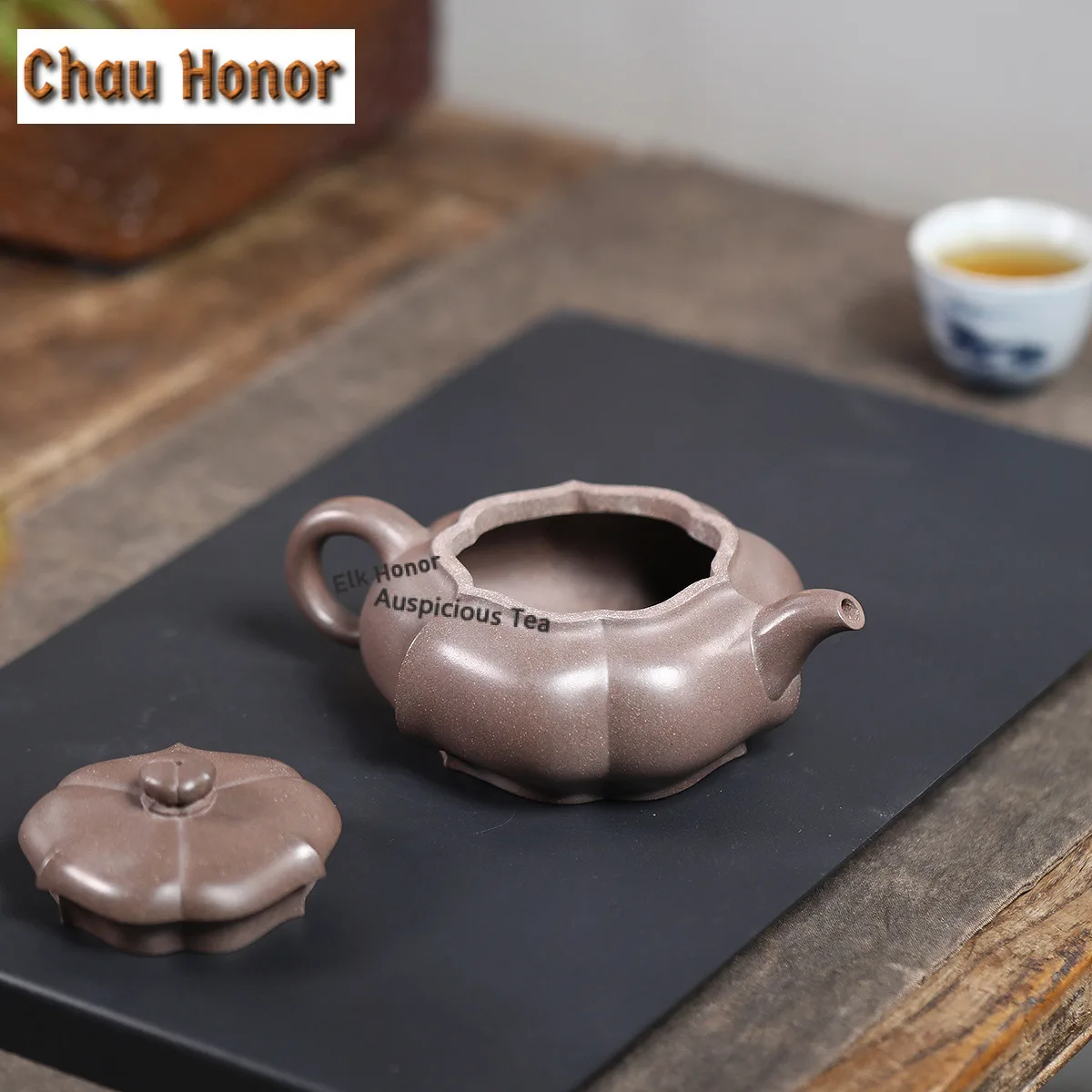 350ml Ancient Yixing Purple Clay Teapots Handmade Ribs Flat Persimmon Pot Raw Ore Mud Kettle Chinese Zisha Tea Set Craft Gifts