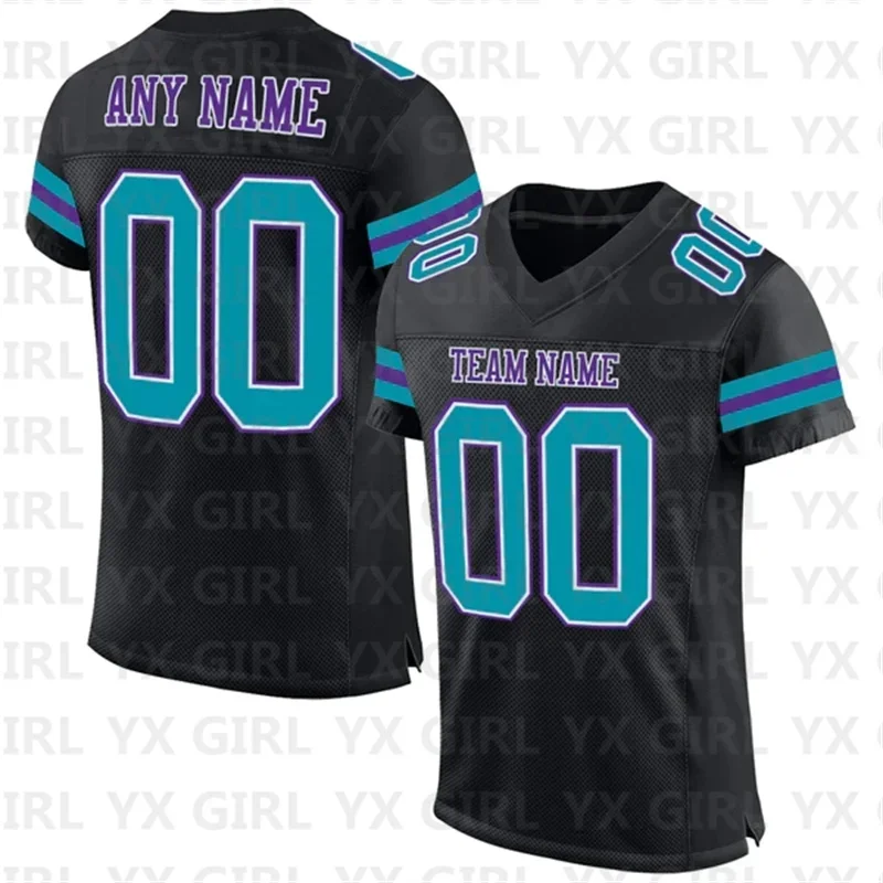 Personalizado Autêntico V-Neck Futebol Jersey, Black Teal, Old Gold Mesh, Nome da equipe e Número, T-shirt personalizado