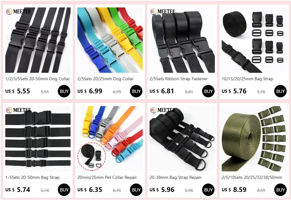 1/2/3/5Sets 20–50 mm Hundehalsband-Zubehör, Kunststoff-Entriegelungsschnalle, Nylon-Gurtband, Schieber, Tri-Glide-Gurtband, seitlicher Clip-Hakenverschluss – Detail 1