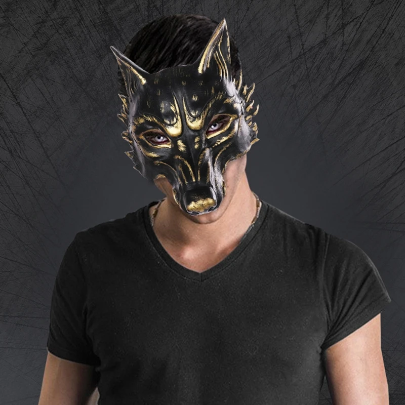 늑대 마스크 코스프레 할로윈 파티 여우 하프 페이스 마스크 헤드기어, 야외 장식, 남성 코스튬 가장 무도회 드레스