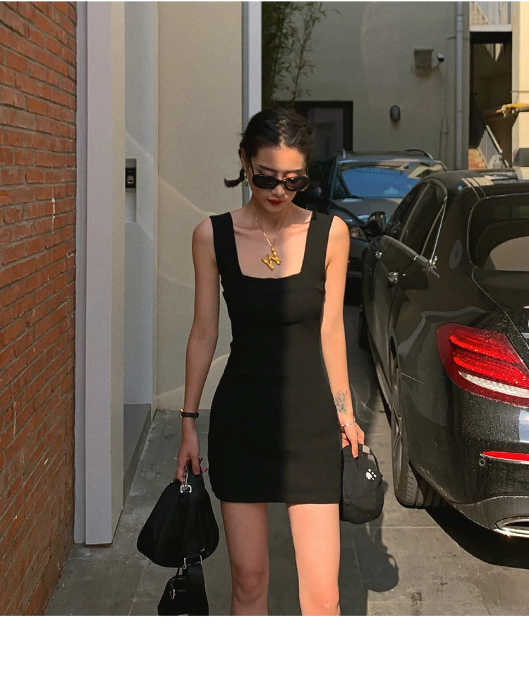AOSSVIAO Sexy Slim Fit Bodycon Minikleider für Frauen 2026 Sommer Neuankömmling Schwarz Weiß Grau Tankkleid mit quadratischem Ausschnitt – Detail 22