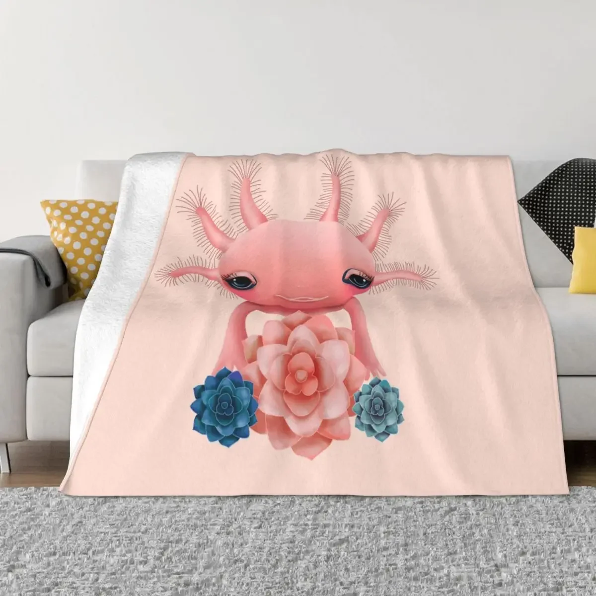 

Pink Axolotl Flannel Blankets Kawaii Salamander Vintage Throw Blanket for Sofa Bedding Lounge 125*100cm