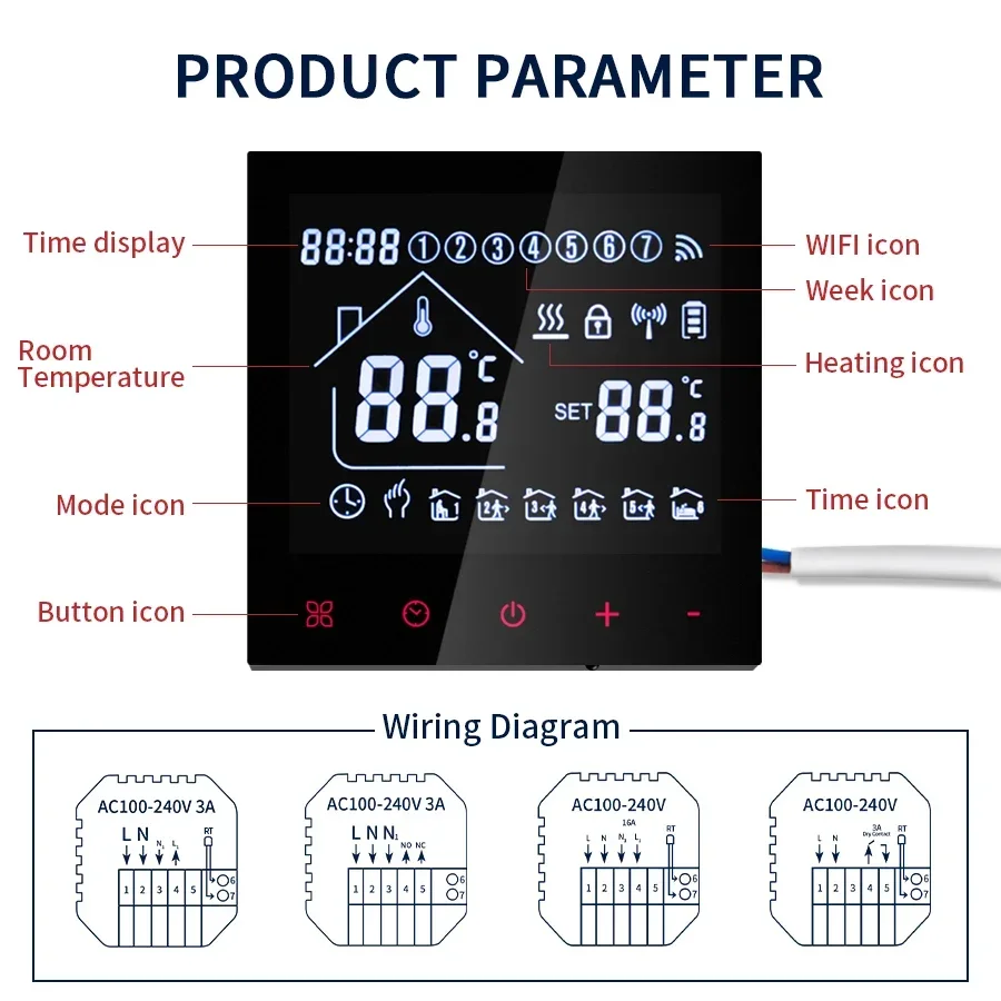 Tuya WiFi Smart Thermostat LCD Display Touch Screen Electric Floor Heating Water/Gas Boiler Thermostat Work With Alexa Alice