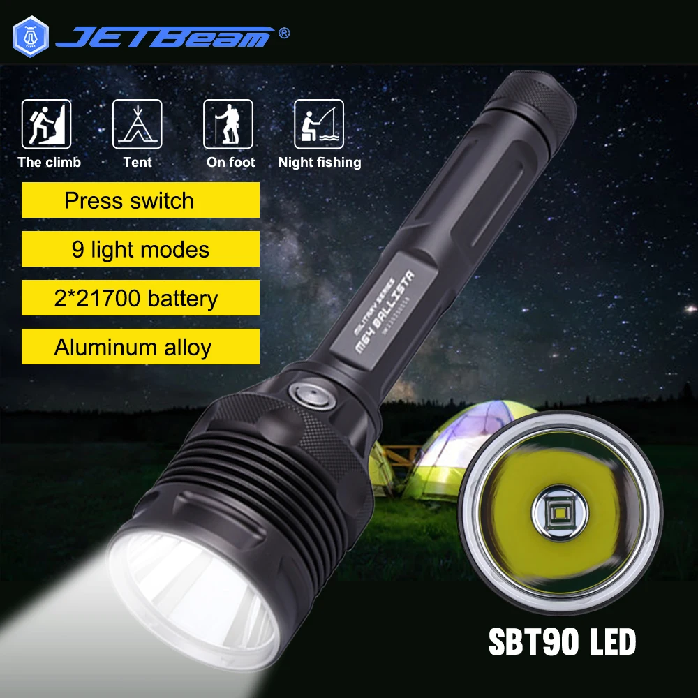 Jetbeam SBT90 LED 6800LM 1200M Range Tactical Flashlight High Brightness Torch IPX8 Waterproof Lamp SOS Light