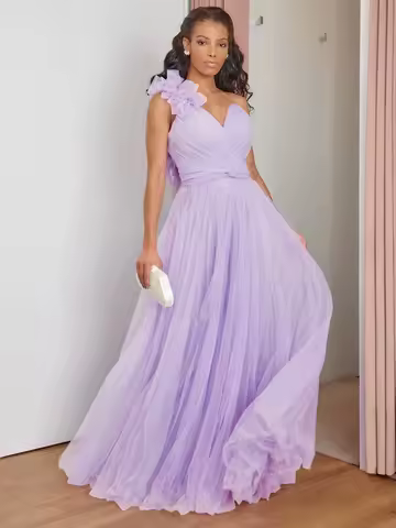 Customized Plus Size One Shoulder Long Prom Dress Light Lilac Ruffle Girls Evening Dress Robe De Soir&eacute;e Formal Birdesmaid Dress