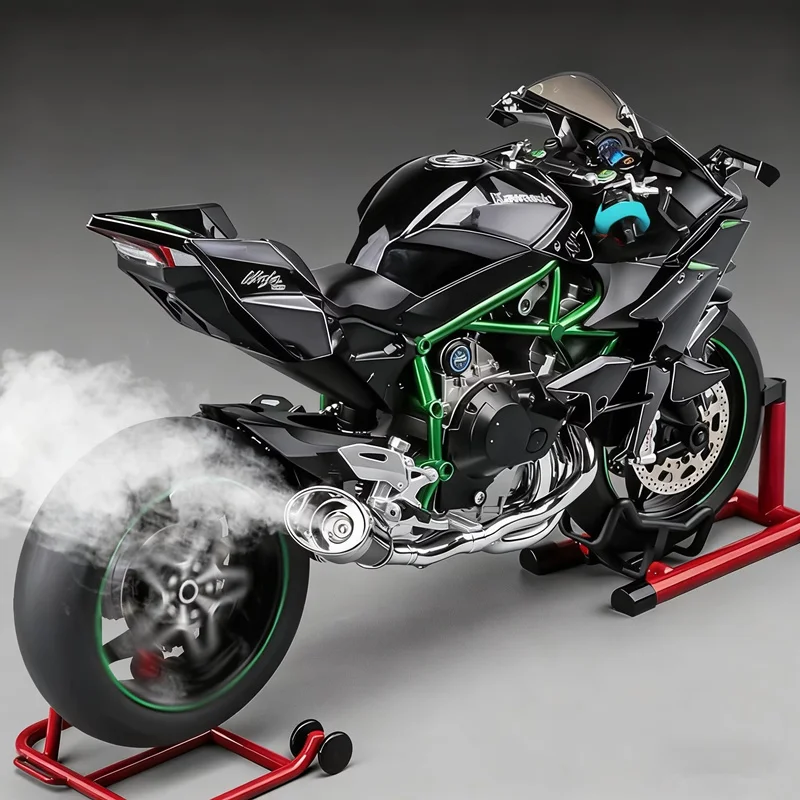 Modèle de moto de sport en alliage 1:9 H2 H2R, commande à clé, modèle de moto de course sur piste, lumière sonore avec pulvérisation, jouet pour enfants, cadeau