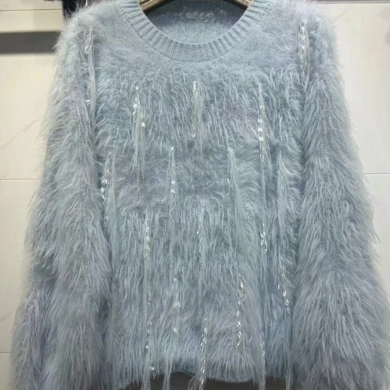 

Soft and Warm Sweater Knitwear Cardigan Loose Korean Version Tassel Autumn Winter Cute Plush Casual Lazy Wind Jumper Sweater