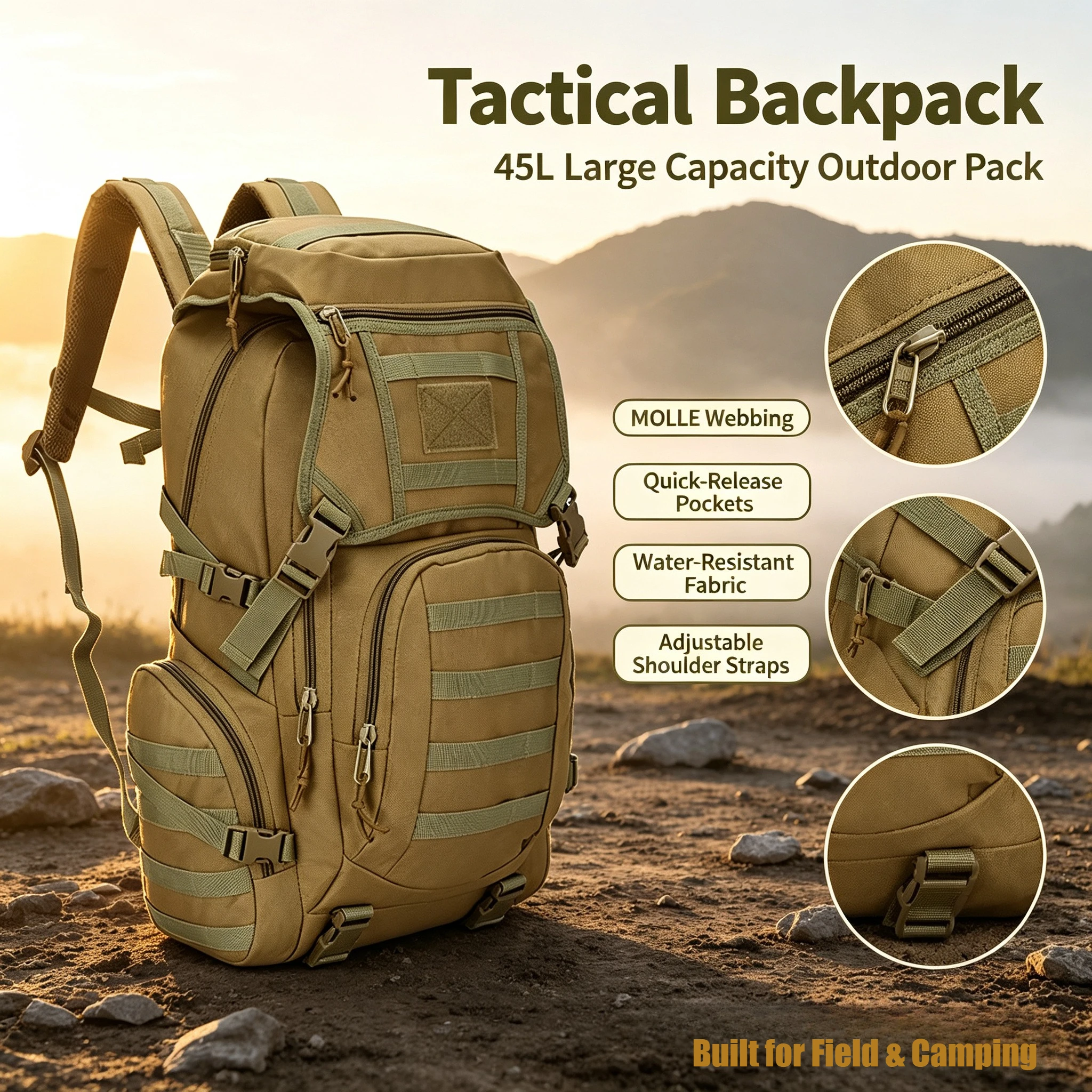 Rucksack Military Style - Tactische Rugzak Survival Bag Jacht MOLLE