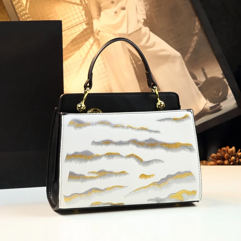 تصميم متخصص العلامة التجارية الجديدة عالية الجودة جلدية النمط الوطني حقيبة يد المرأة المطرزة حقيبة الكتف Crossbody شحن مجاني